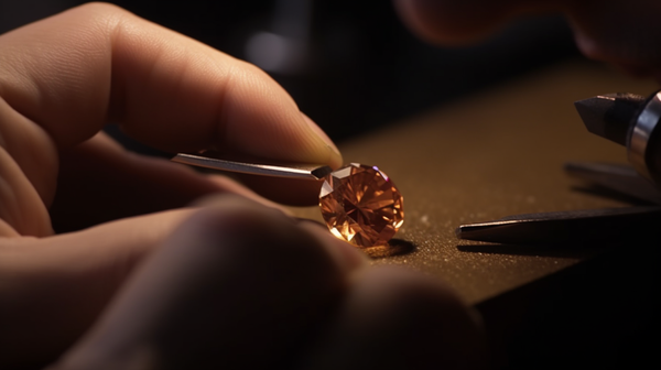 jeweler's hand carefully setting a gemstone into a piece of jewelry
