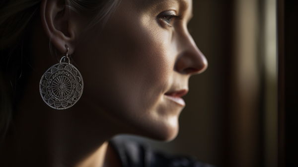 close-up shot of a person wearing a distinctive piece of jewellery