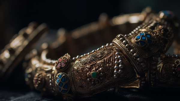 Close-up of a traditional piece of jewellery showcasing intricate details and cultural influences