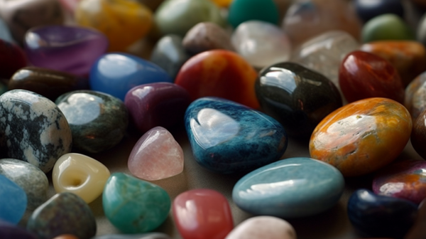 A collection of beautifully polished stones of various colors and types, illustrating the art of stone surface polishing.
