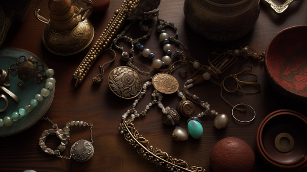 A varied selection of jewelry pieces, reflecting diverse cultures and personal tastes, laid out on a table.