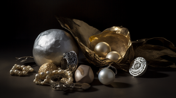 Still-life of gold, silver, and platinum samples showcasing the unique colors and textures of each metal.