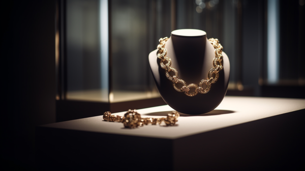 An exquisite piece of abstract jewellery displayed as a work of art in an art gallery.