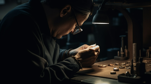Focused jeweller working on a piece, demonstrating their grasp of the theories and ideas behind the technique