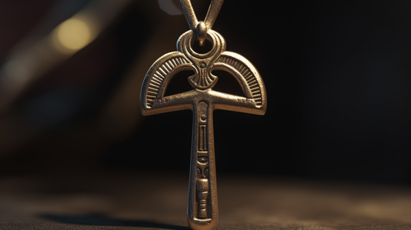 Close-up of an intricately designed Egyptian ankh pendant symbolizing life and immortality.