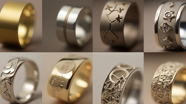 Close-up shots of hidden symbols used in various jewelry designs on a neutral background.