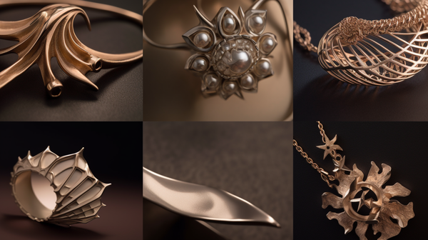 Close-up shots of meticulously crafted symbolic amulet jewelry pieces by Sofia Zakia, Logan Hollowell, and Azlee.