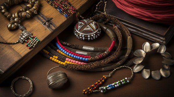  A selection of colourful and symbolic jewellery representing coming of age ceremonies, including Native American tribal pieces and Maasai beadwork.