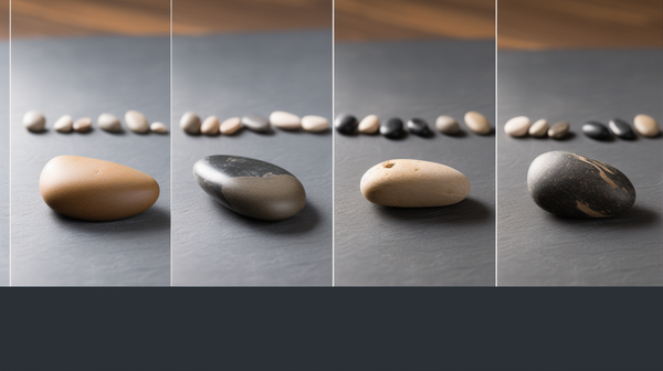 Sequence of images showing the transformation from a simple pebble to a wearable bead, depicting the stone-boring process of the Neolithic era.