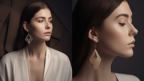 Modern minimalist jewellery piece side by side with an ornate traditional jewellery piece, illustrating the blend of modern and traditional elements in current jewellery trends.