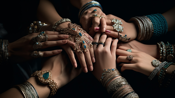 A diverse group of individuals showcasing their unique pieces of jewelry, symbolizing the range of motivations behind jewelry ownership and use.