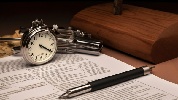 An environmental regulations document lying on a table, with blurred horology tools in the background.