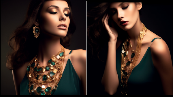 A trendy jewelry display showcasing current popular fashion trends in the jewelry industry.