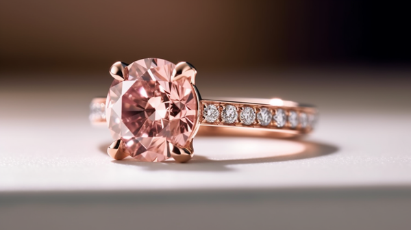 Pink diamond and rose gold solitaire engagement ring with diamond shoulders