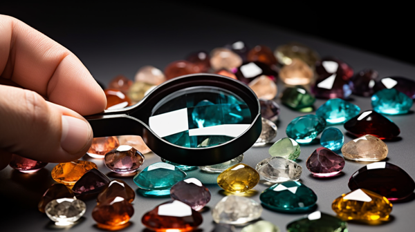 Gemmology study materials, tools, and certificates representing professional gemmology training and certification programs.