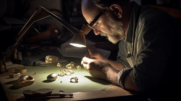 A professional gemologist deeply engrossed in grading a gemstone.