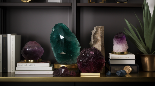 Gemstone decor elements enhancing the aesthetics of a living space.
