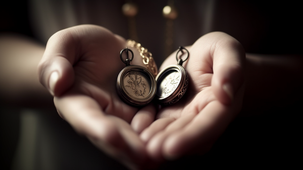 Close-up image of an open locket containing a faded photograph, symbolizing a memento of remembrance.