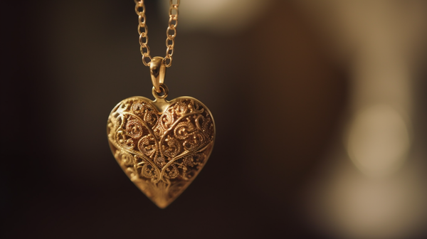 An exquisite heart-shaped piece of jewellery representing love and affection, bathed in soft, natural light.