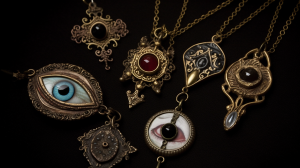 Intricate "Lover's eye" miniature and Masonic jewelry pieces showcasing symbolic designs on a dark velvet fabric.