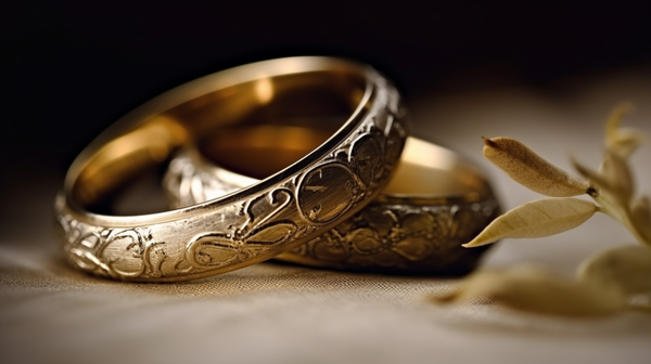 A pair of wedding bands placed together, symbolizing unity and eternal devotion.