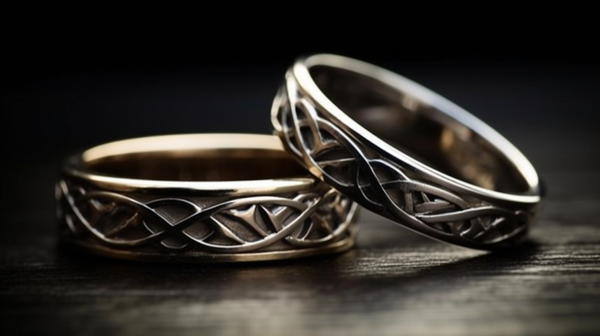 Pair of Celtic Design Wedding Band Rings