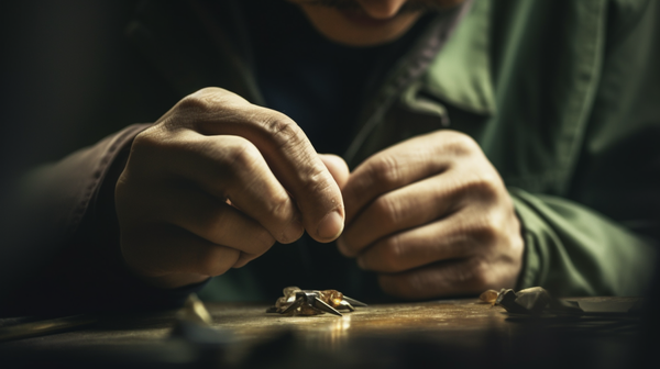 Craftsman meticulously working on a gemstone, exemplifying the art of lapidary.