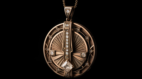 Art Deco-inspired pendant made from industrial materials, showcasing the reinterpretation of historic styles in modern jewellery design.