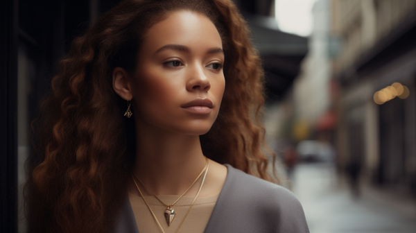 model wearing a trendy front-facing pendant 