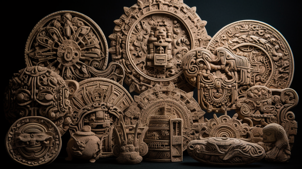 A collection of Central and South American cast ornaments, showcasing the intricate designs and cultural symbols of indigenous peoples.