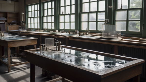 Wide-angle shot of a well-ventilated horology workshop, showing the circulation of fresh air and natural light.