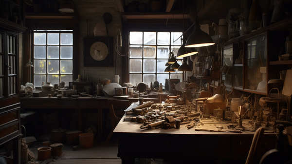 A horologist working in a dimly lit workshop, indicating the dullness of north-facing light.