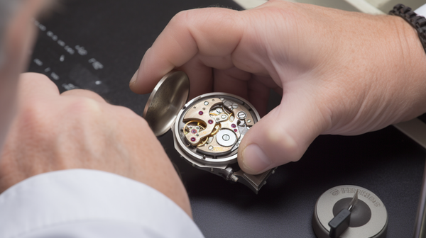 Horologist performing a routine operation with precision and care.