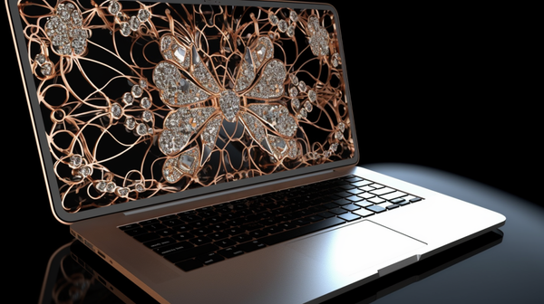 A computer screen displaying a highly detailed CAD design of a jewellery piece, illustrating the precision and complexity possible with modern technology.