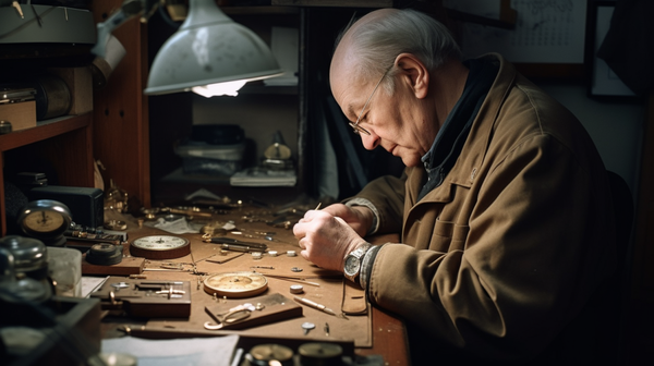 Horologist comfortably working in a well-designed workshop, emphasizing the importance of a nurturing workspace