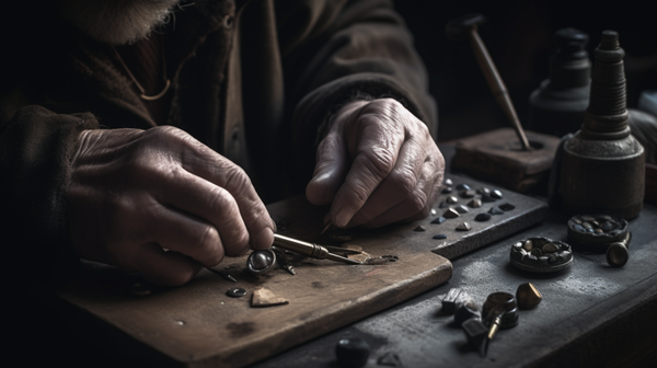 Close-up of a jewellery artist at work, using both traditional and unconventional tools, demonstrating the wide array of techniques in modern jewellery making.