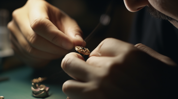Close-up of jeweller's hands expertly crafting a piece with intricate details