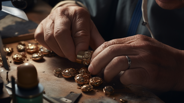 Jeweller crafting a piece that blends modern and historic styles, demonstrating the reinterpretation of traditional designs in contemporary jewellery.