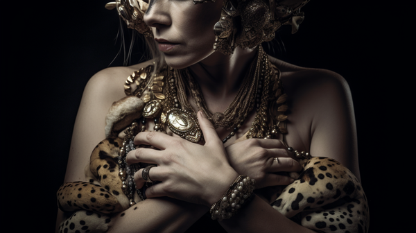 Collection of tribal jewellery crafted from animal parts such as teeth and claws, highlighting the detailed craftsmanship and natural textures.