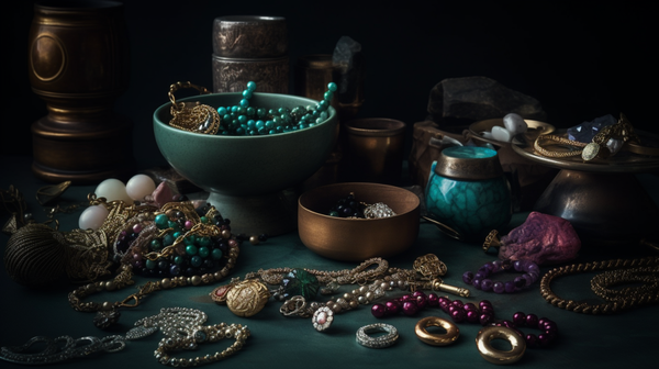 A collection of unique, handcrafted jewellery pieces displayed against a simple backdrop, highlighting the artistic expression in each design.