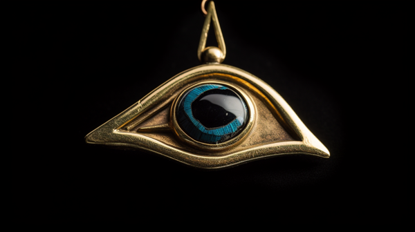 An intricately crafted piece of jewellery bearing the Eye of Horus, an ancient Egyptian symbol of protection, royal power, and good health.