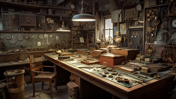 A bright, clean, and meticulously arranged horologist's workshop.