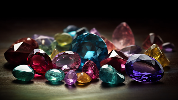Close-up view of various raw gemstones, symbolizing their lasting allure and importance.