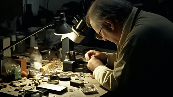 A gemmologist meticulously evaluating a gemstone, showcasing the importance of certified evaluations.