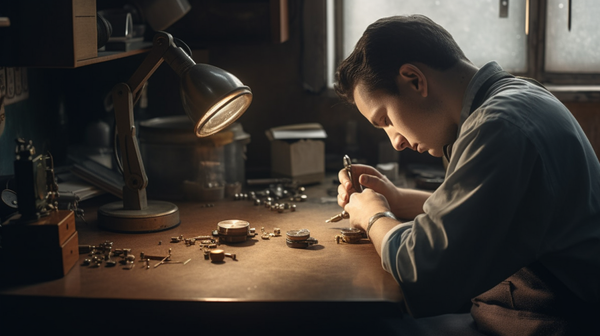 watchmaker working on a jaeger lecoultre reverso watch in a well lit watchmakers workshop