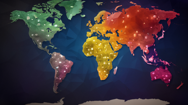 world map with clear, vibrant colors. Overlay graphics to highlight key gemstone-producing regions like South Asia, Southern Africa, and South America