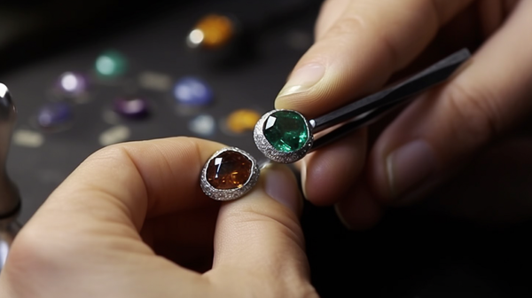 jeweller on a gem setting coarse leaning to set gemstones 