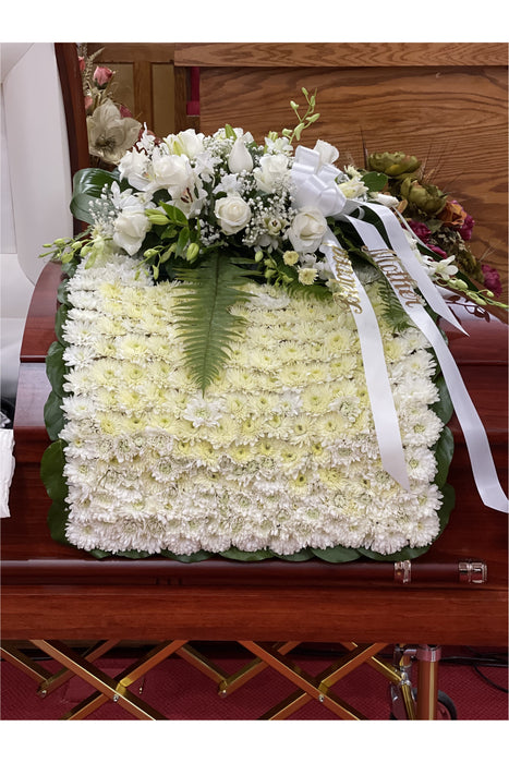 Elegant White Casket Spray with Blanket in Valhalla, NY