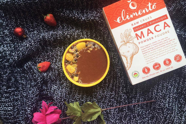 Maca cocoa superfood smoothie bowl