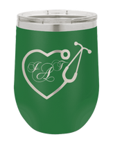 Load image into Gallery viewer, Stethoscope Heart with Monogram Laser Engraved Wine Tumbler (Etched) - Customizable
